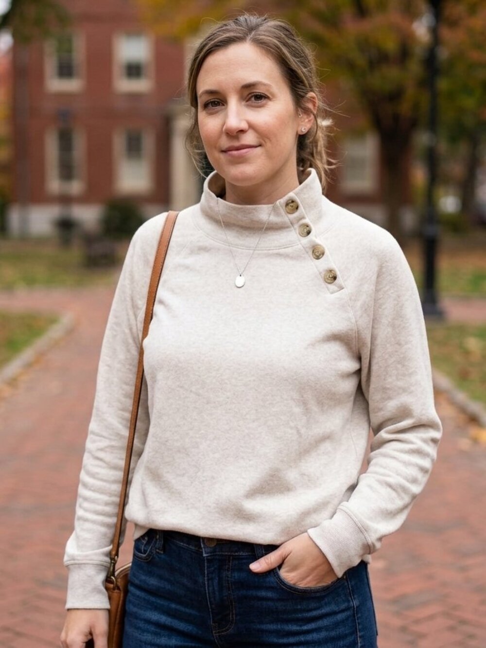 J. Crew women's large mock neck sweater Large oatmeal oversized cottagecore